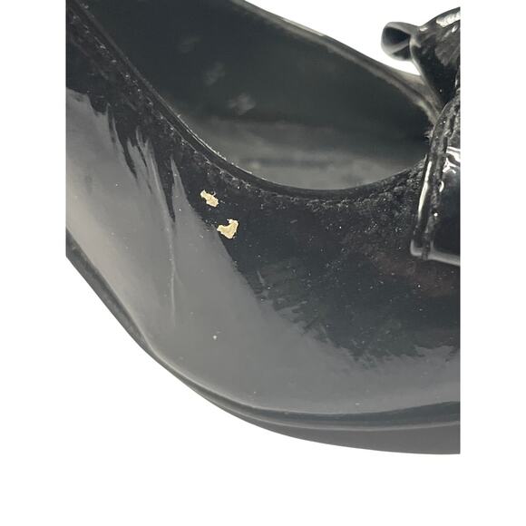 Stuart Weitzman Black Bow Tie Patent Leather Peep Toe Pumps 6.5 - Picture 11 of 11